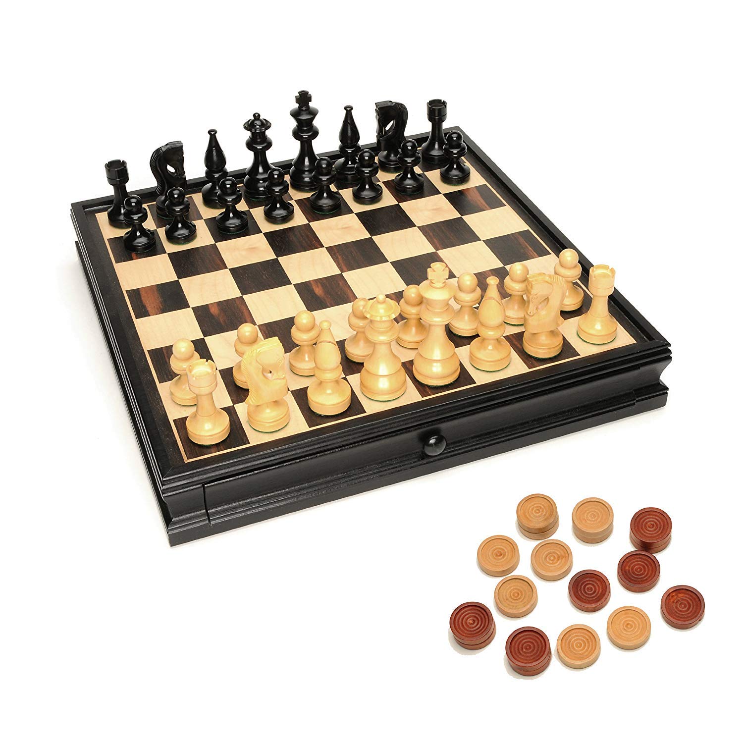 We Games Russian Style Chess & Checkers Game Set Weighted Chessmen & Wood Board - 15 In.