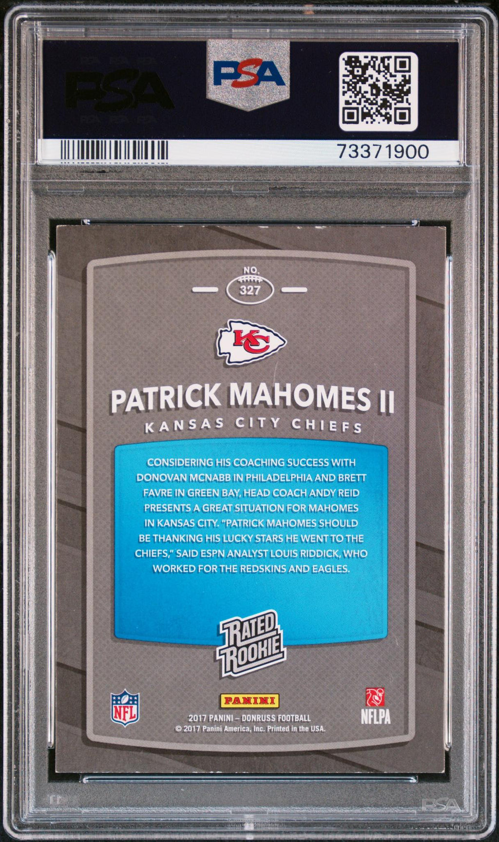 2017 Panini Donruss Rated Rookie Patrick Mahomes II #327 PSA 5