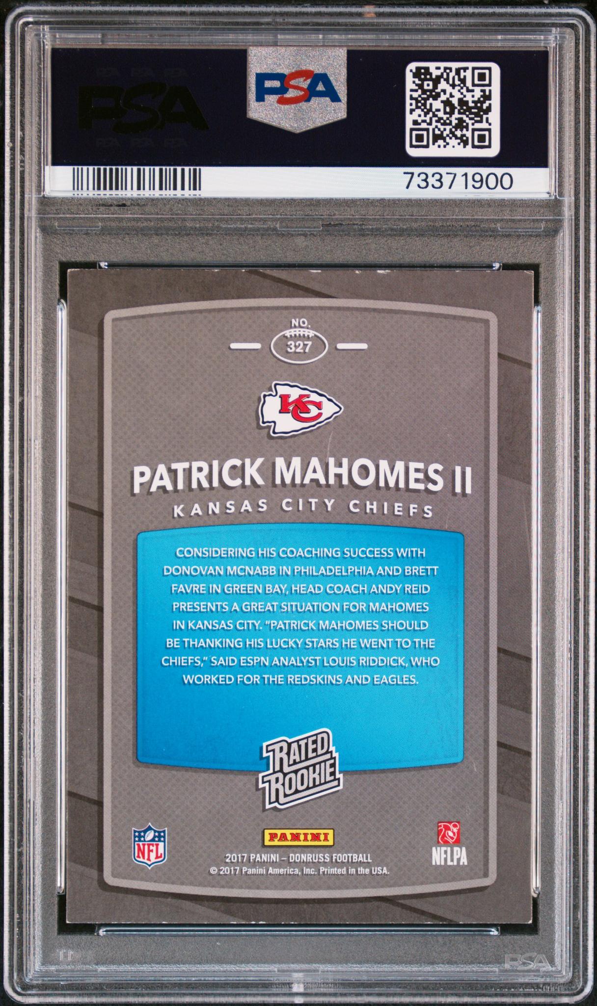 2017 Panini Donruss Rated Rookie Patrick Mahomes II #327 PSA 5