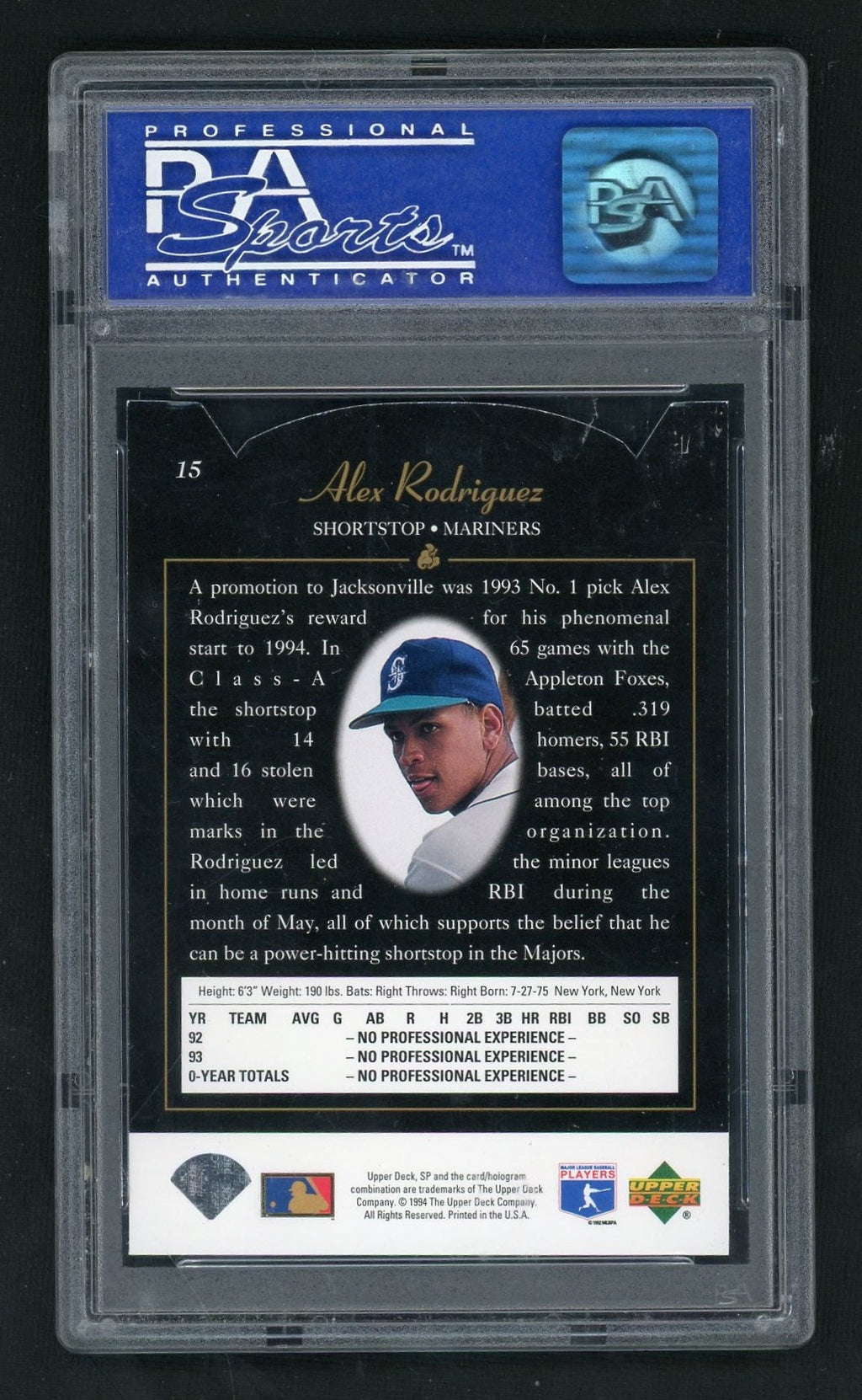 1994 SP Foil Die Cut Alex Rodriguez #15 PSA 8