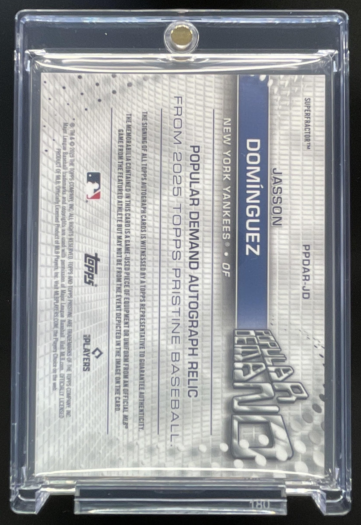 2025 Topps Pristine Popular Demand Relic SuperFractor Jasson Dominguez Auto 1/1