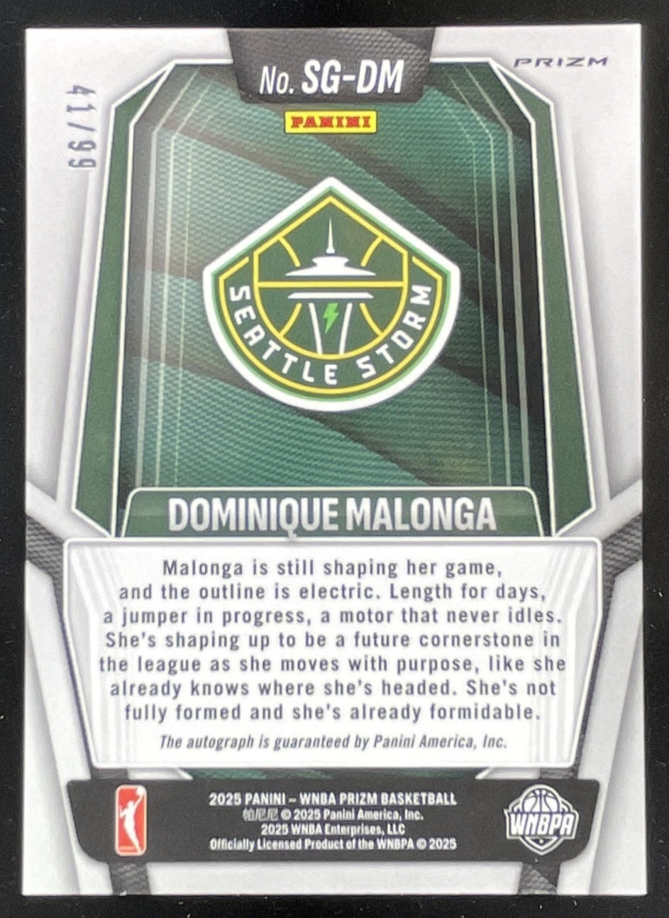 2025 Panini WNBA Prizm Signatures Red Prizm #SG-DM Dominique Malonga Auto /99