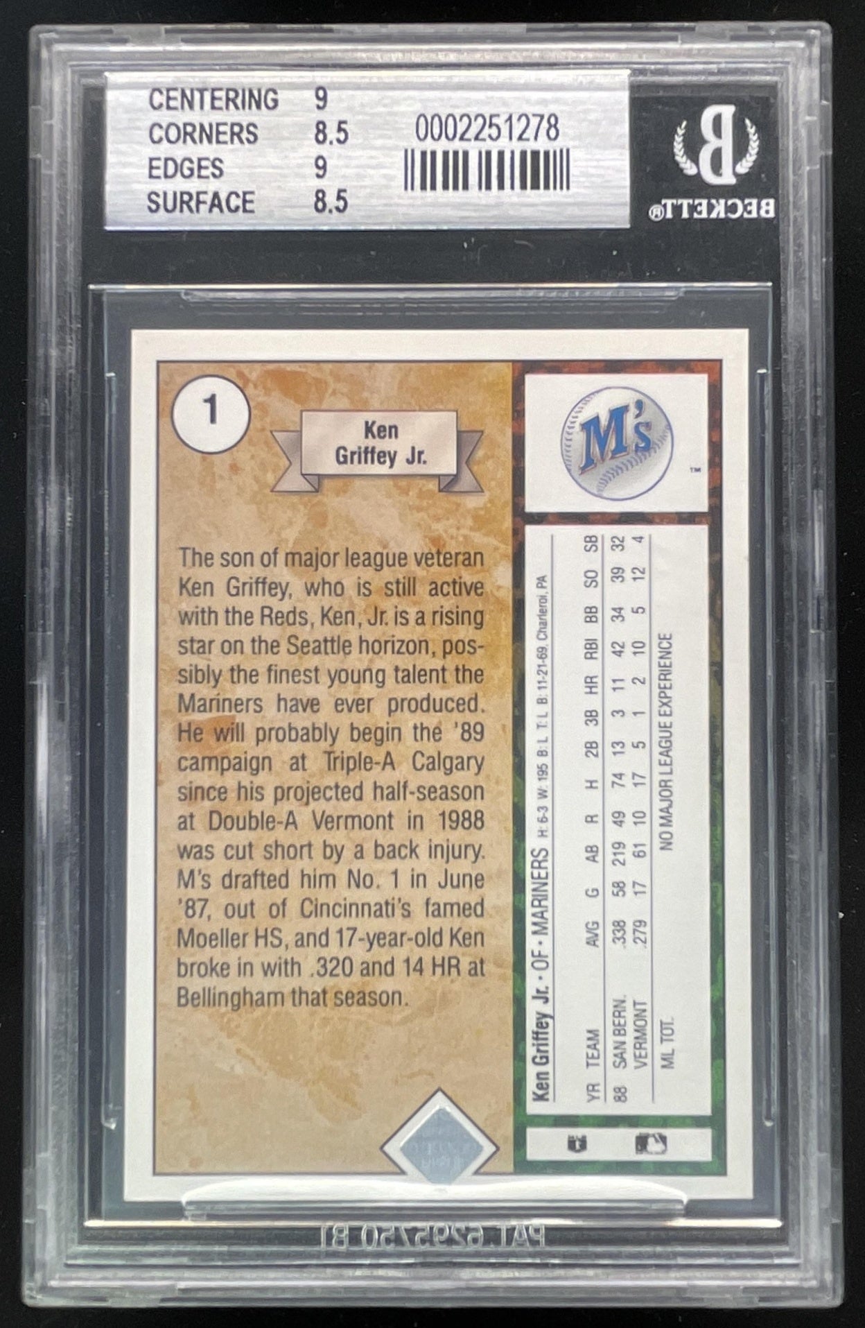 1989 Upper Deck #1 Ken Griffey Jr. RC BGS 8.5