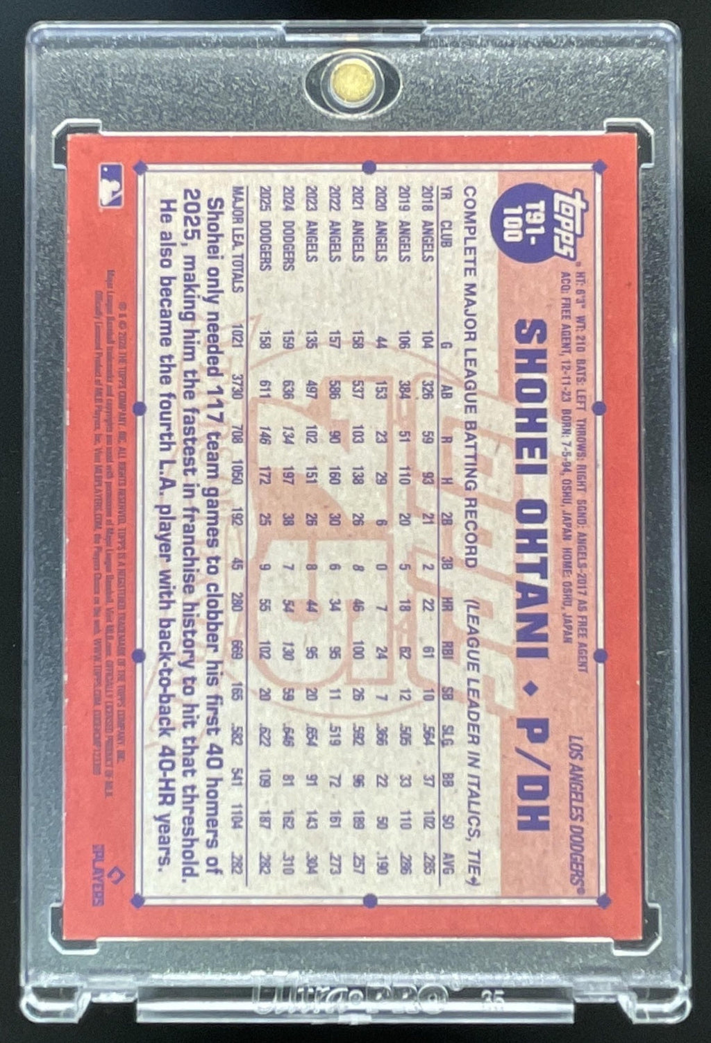2026 Topps 1991 Topps Orange #T91-100 Shohei Ohtani /25