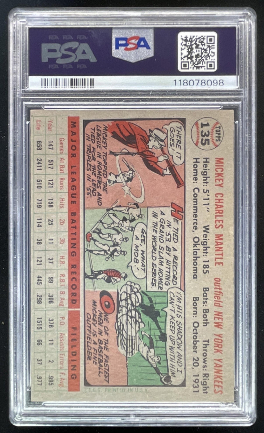 1956 Topps #135 Mickey Mantle PSA 5