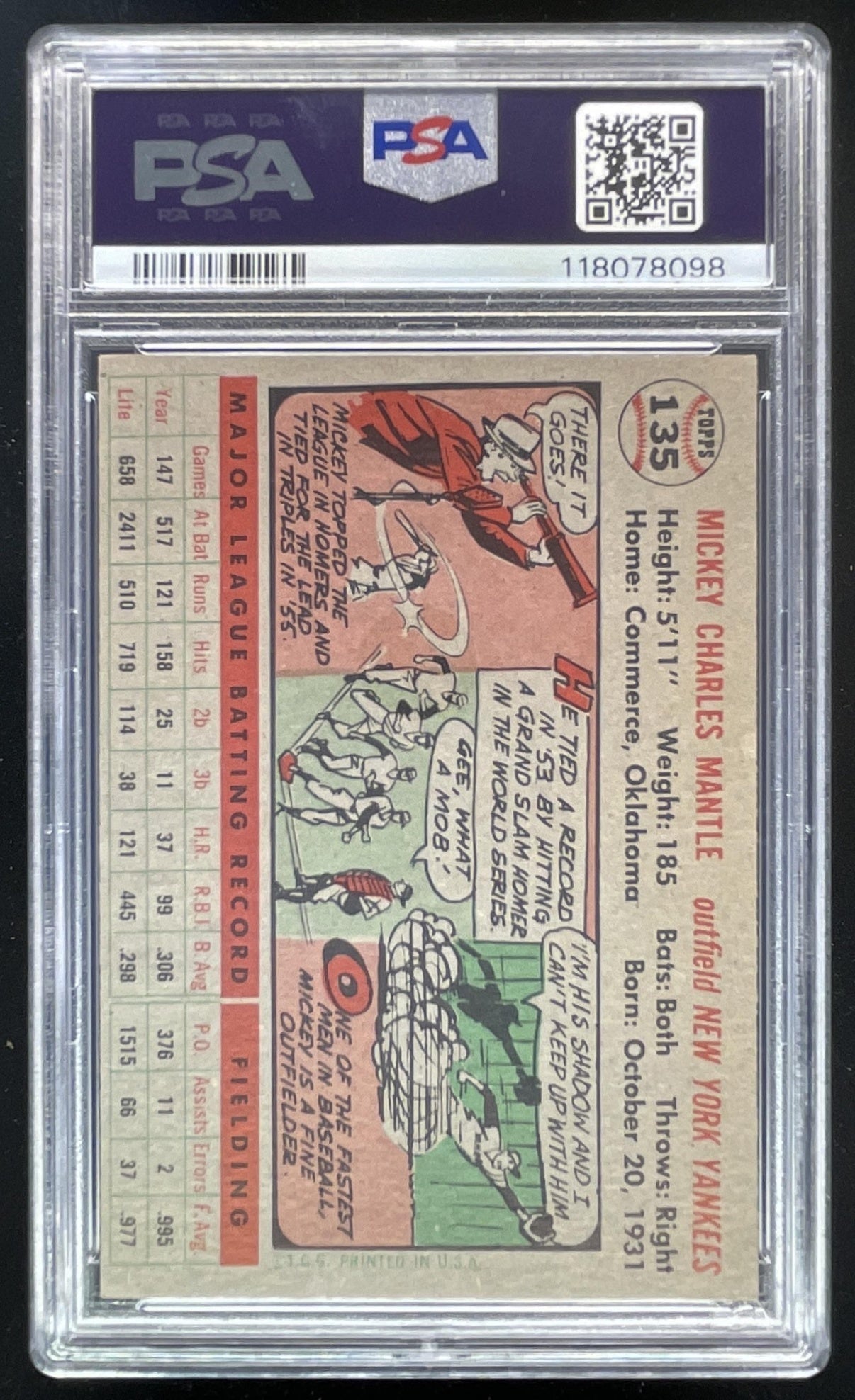 1956 Topps #135 Mickey Mantle PSA 5
