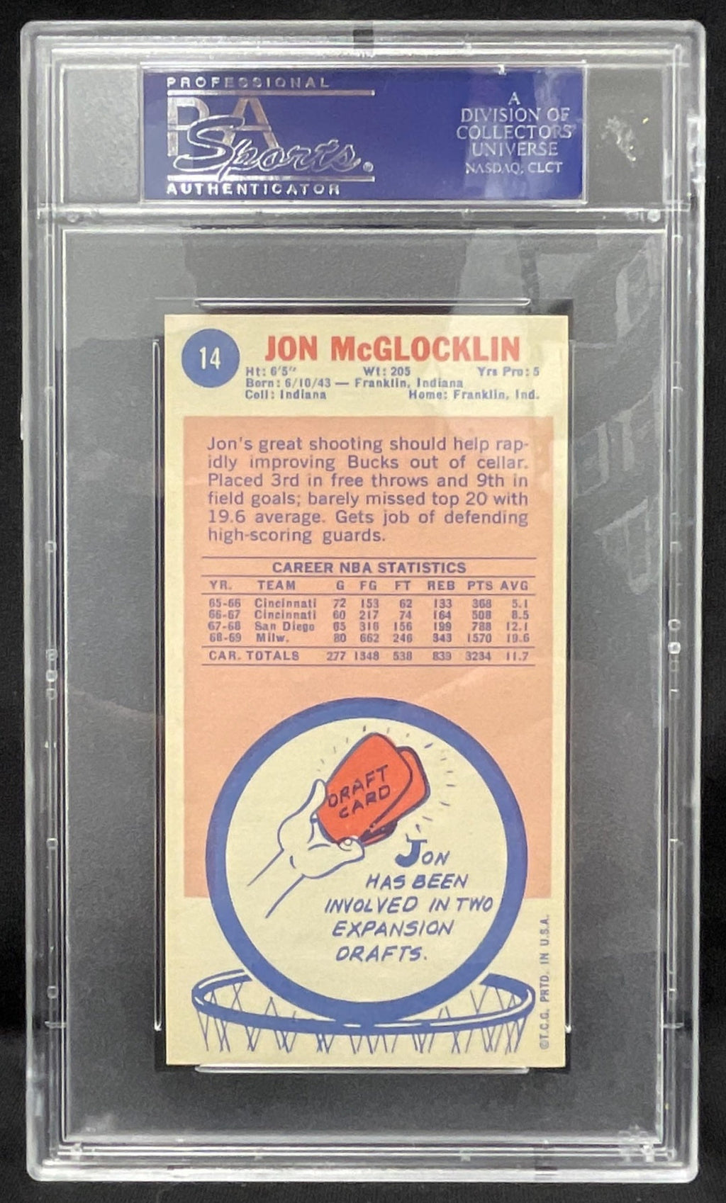 1969-70 Topps #14 Jon McGlocklin RC PSA 8