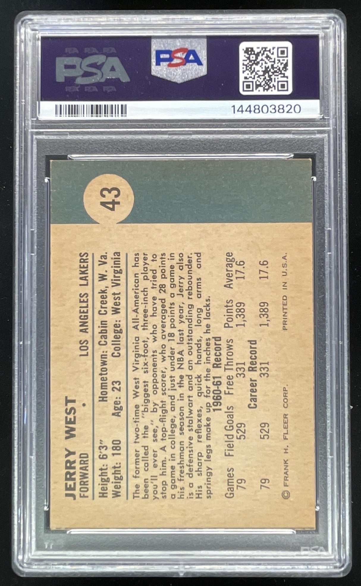 1961-62 Fleer #43 Jerry West RC PSA 5