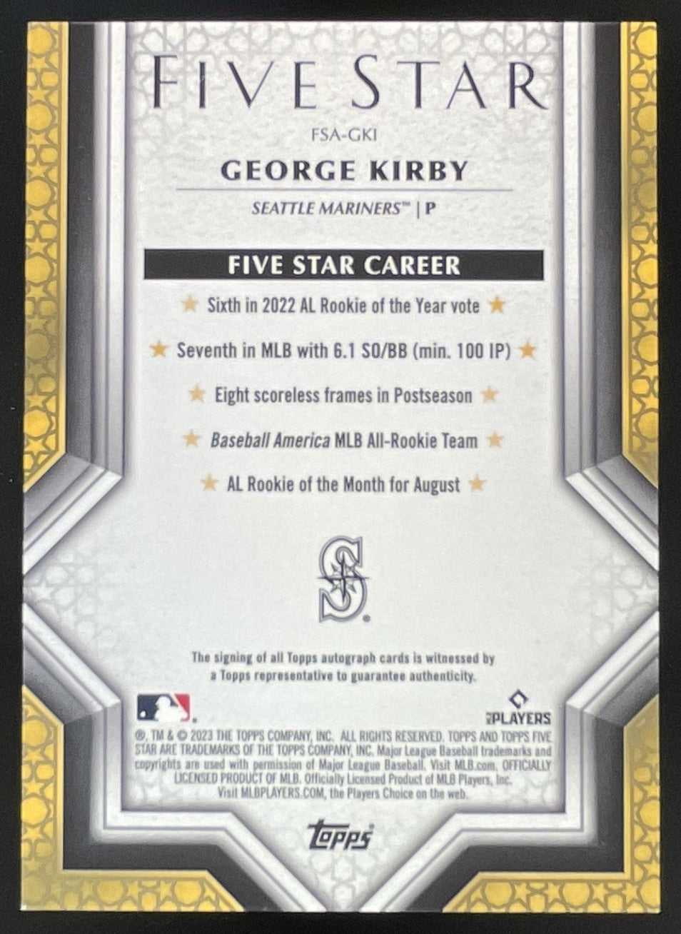 2023 Topps Five Star Green #FSA-GKI George Kirby Autograph Auto /15