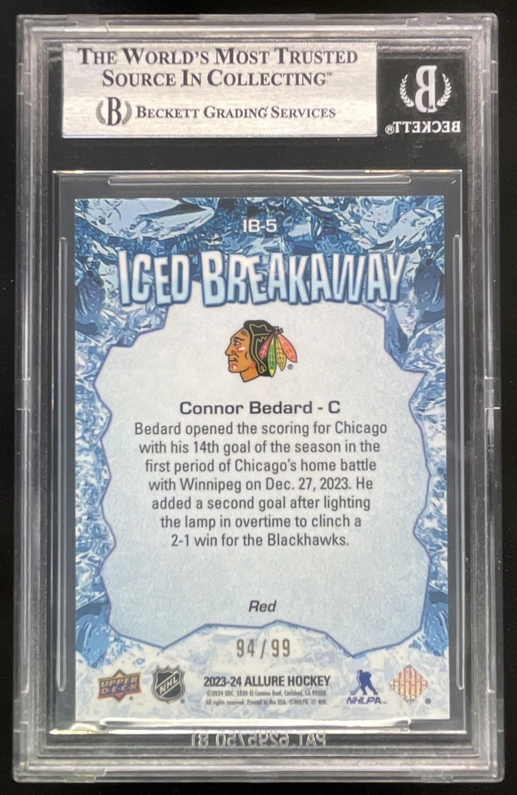 2023-24 Upper Deck Allure Iced Breakaway Red #IB-5 Connor Bedard RC /99 BGS 9