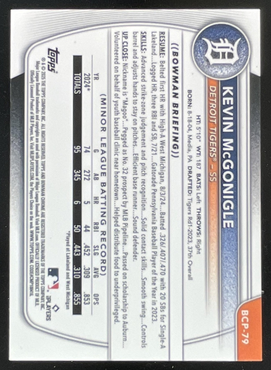 2025 Bowman Chrome Lava Refractor #BCP-79 Kevin McGonigle RC /399