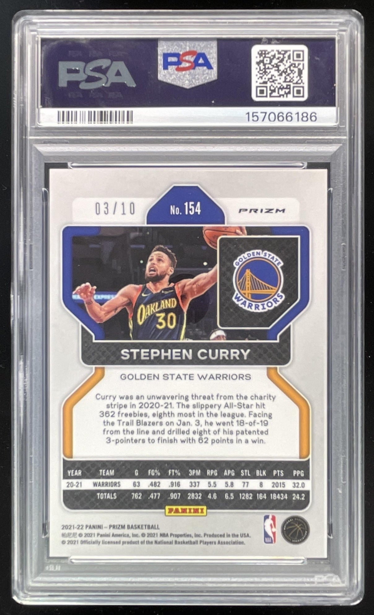 2021-22 Panini Prizm Gold Prizm #154 Stephen Curry /10 PSA 9