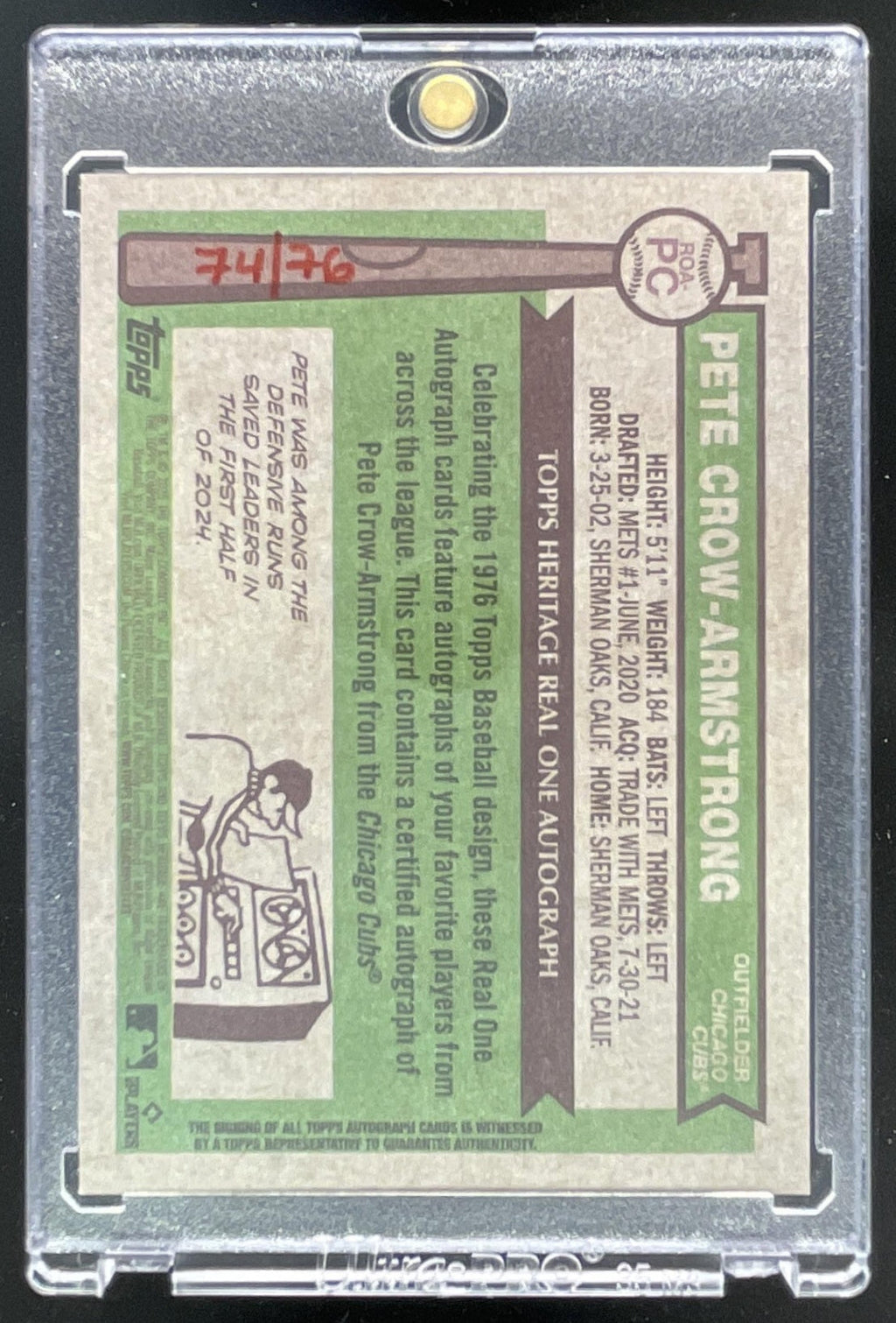 2025 Topps Heritage Real One Red Ink #ROA-PC Pete Crow-Armstrong Auto /76