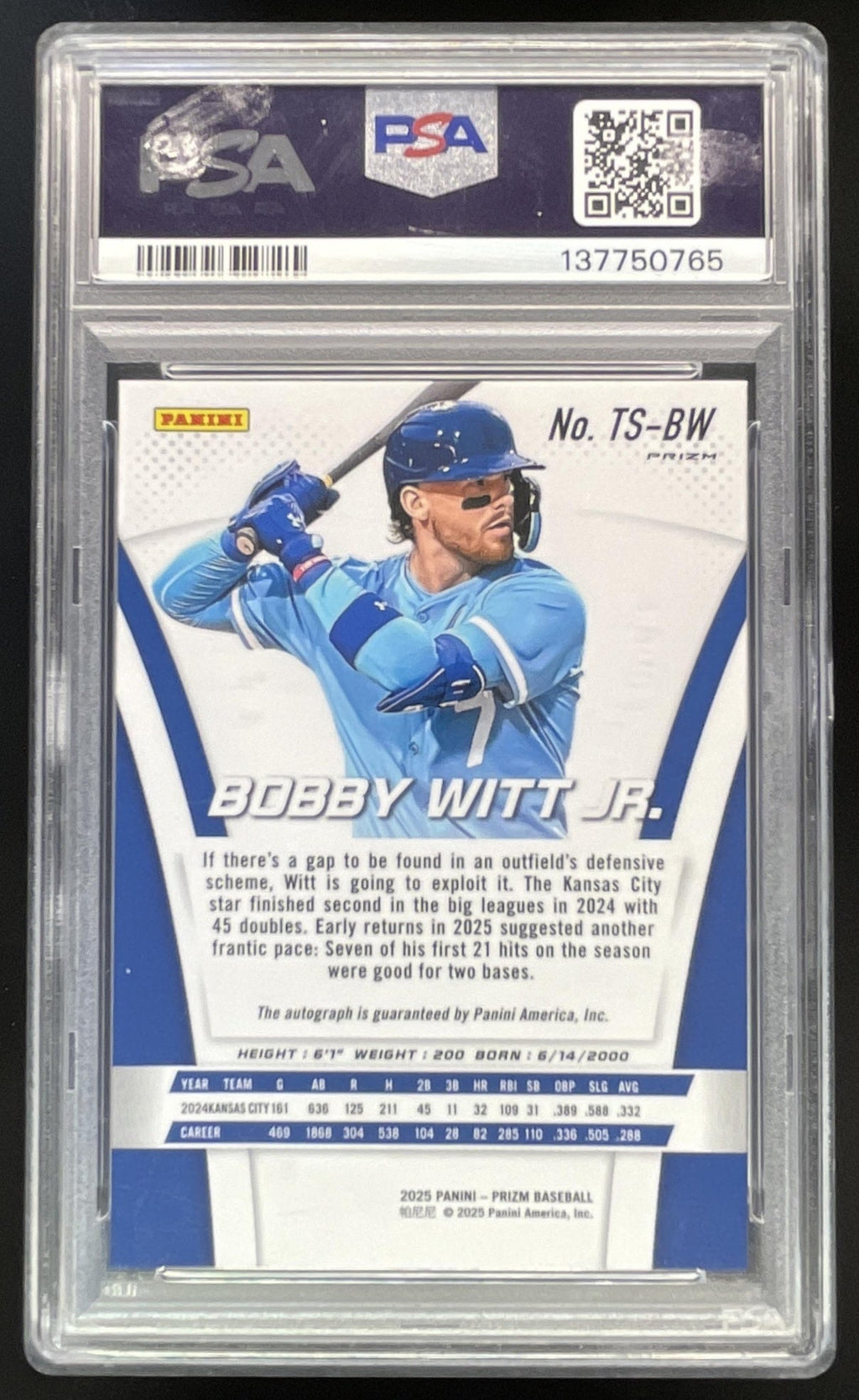 2025 Panini Prizm Throwback Signatures Bobby Witt Jr. Autograph Auto PSA 10