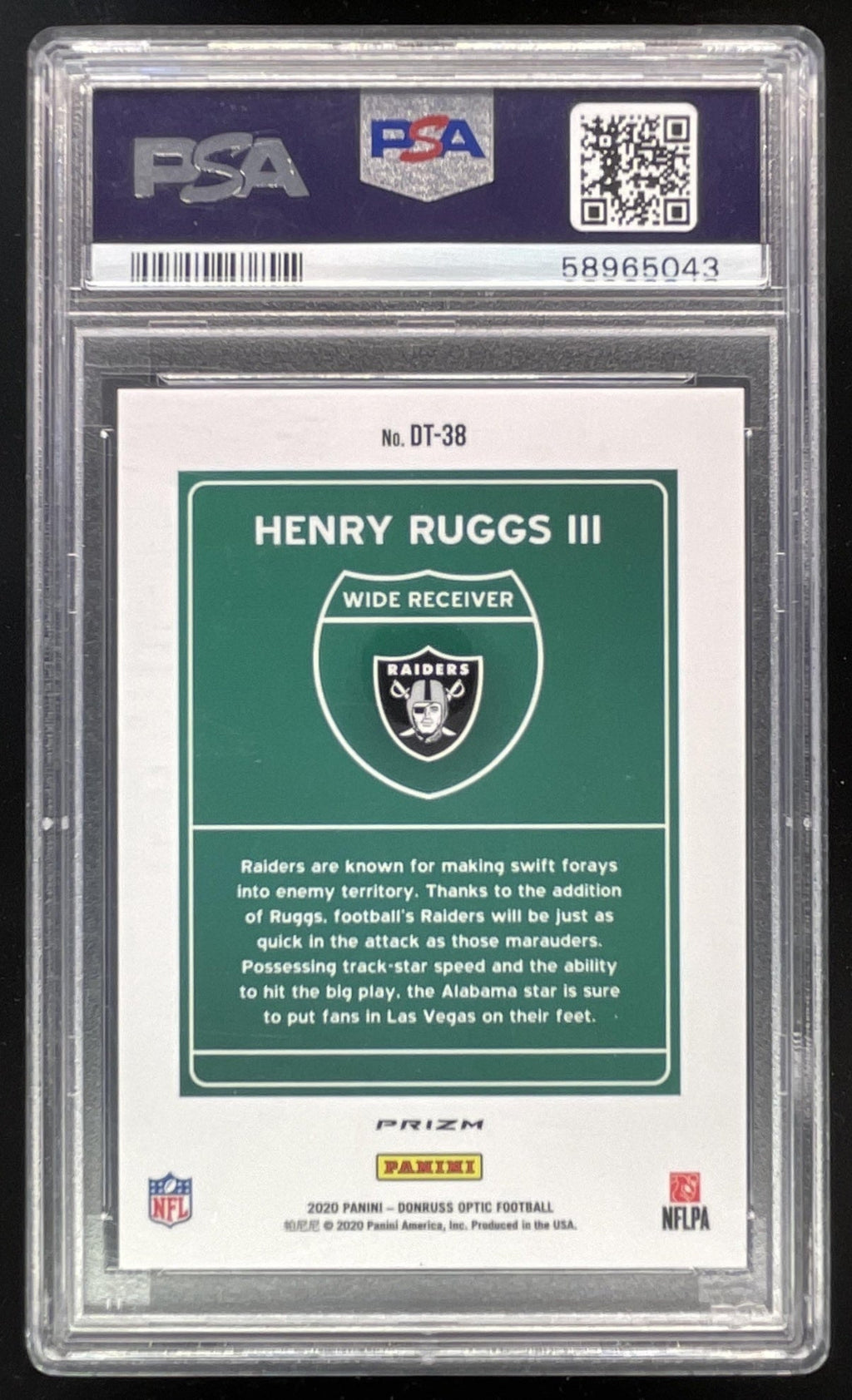 2020 Panini Donruss Optic Downtown SSP #DT-38 Henry Ruggs III RC PSA 9