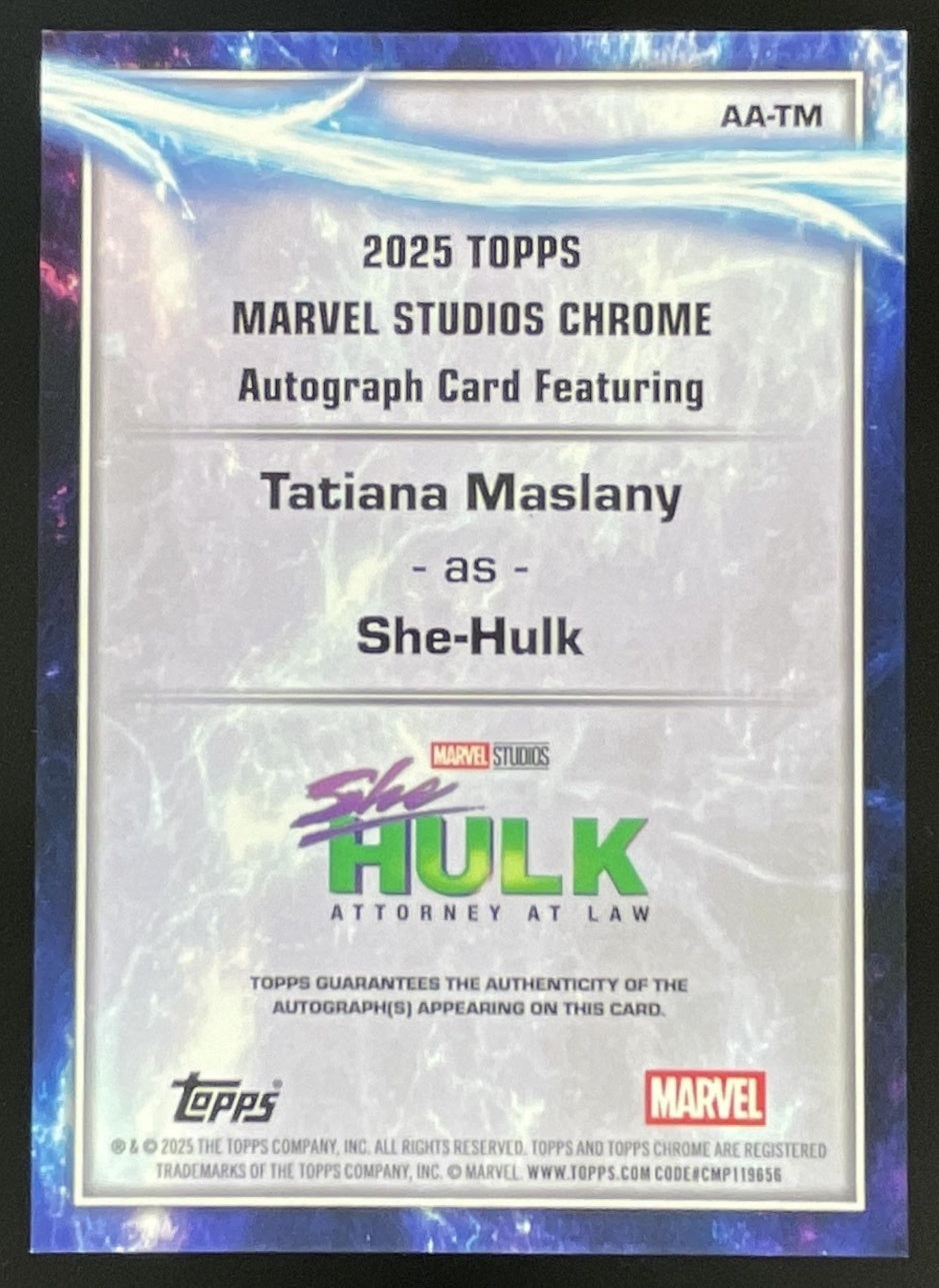 2025 Topps Chrome Marvel Studios Orange Tatiana Maslany as She-Hulk Auto /25