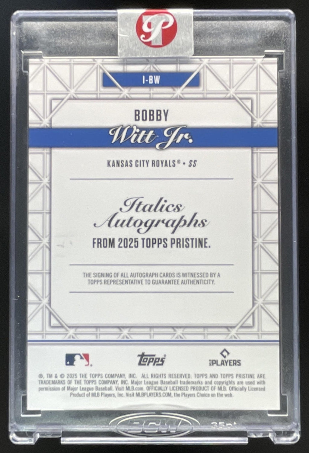 2025 Topps Pristine Italics Autograph #I-BW Bobby Witt Jr. Auto /99
