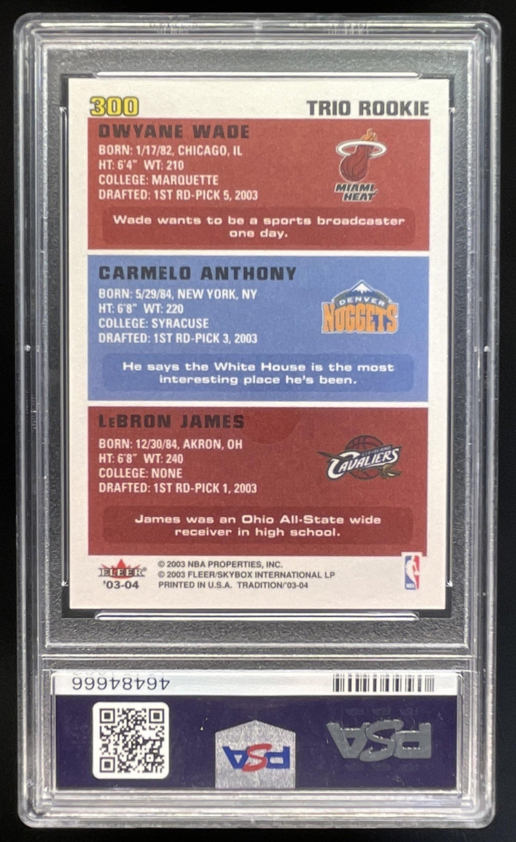 2003-04 Fleer Tradition #300 LeBron James Carmelo Anthony Dwyane Wade RC PSA 9