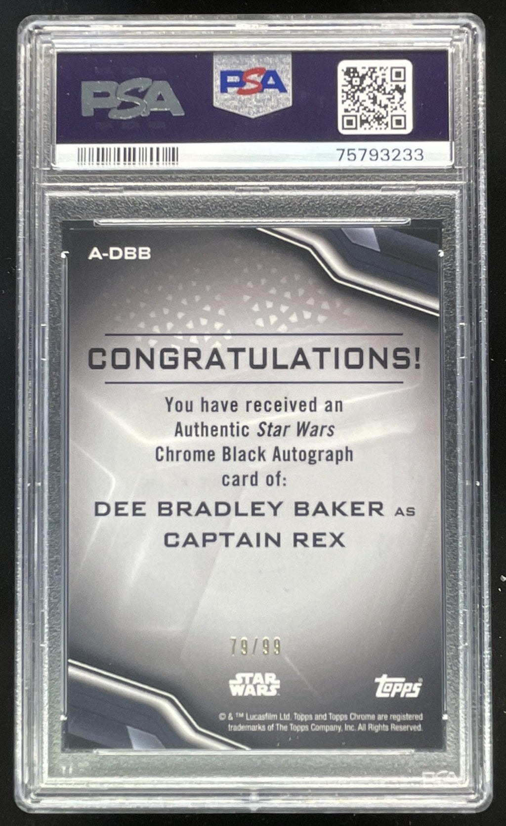 2022 Topps Chrome Black Star Wars Green #A-DBB Dee Bradley Baker Auto /99 PSA 10