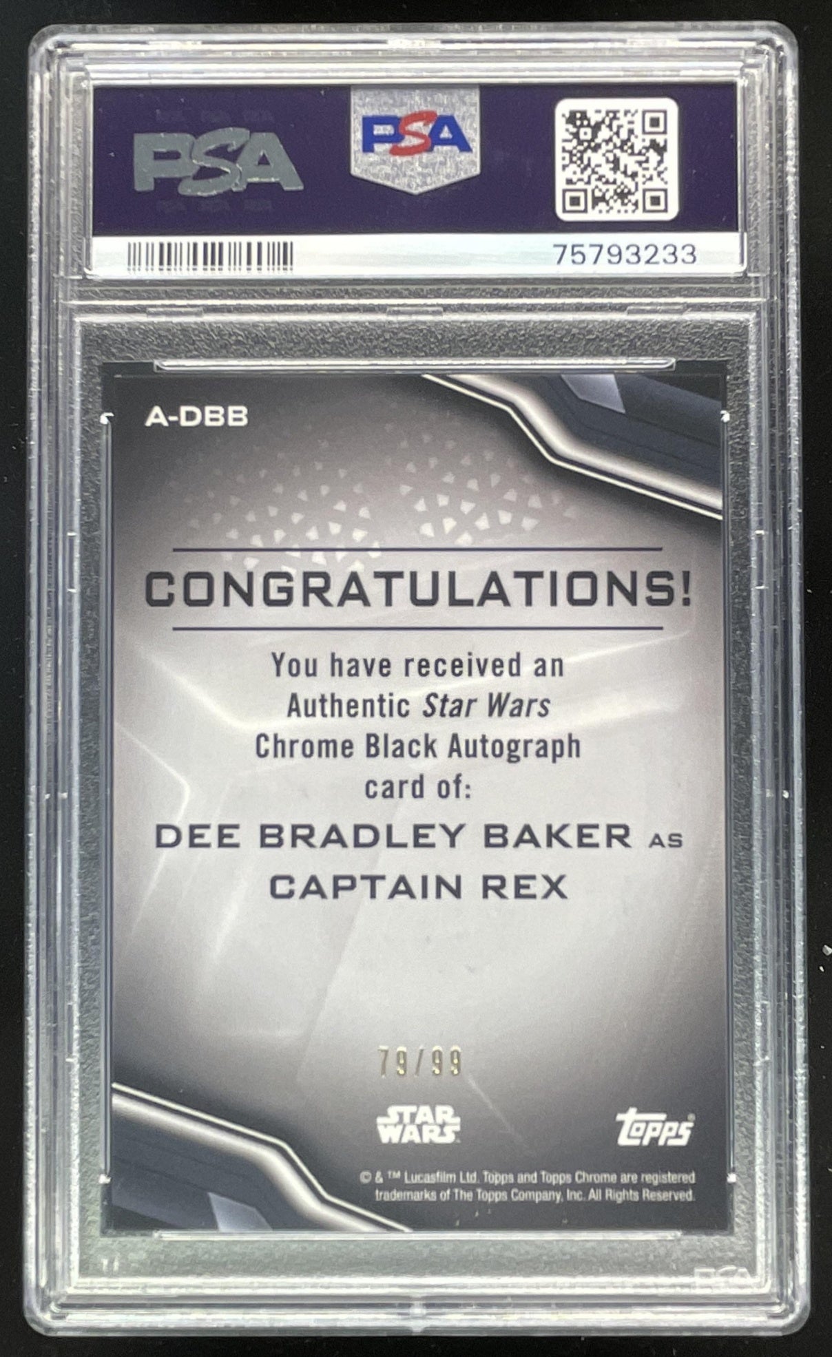 2022 Topps Chrome Black Star Wars Green #A-DBB Dee Bradley Baker Auto /99 PSA 10