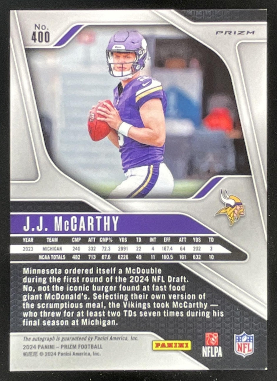 2024 Panini Prizm Autographs Silver Prizm #400 J.J. McCarthy RC Auto