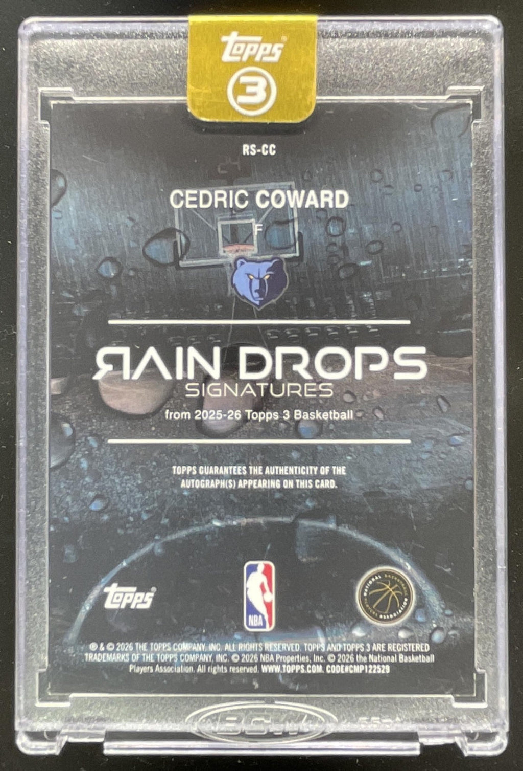 2025-26 Topps Three Raindrops Signatures Gold #RS-CC Cedric Coward RC Auto /10