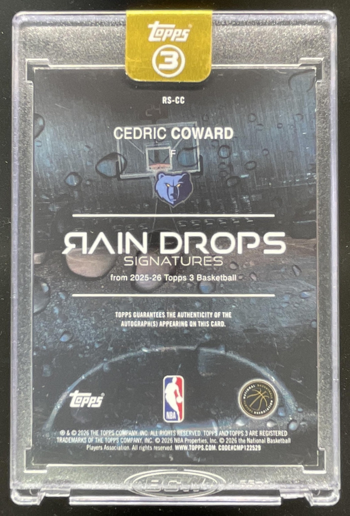 2025-26 Topps Three Raindrops Signatures Gold #RS-CC Cedric Coward RC Auto /10