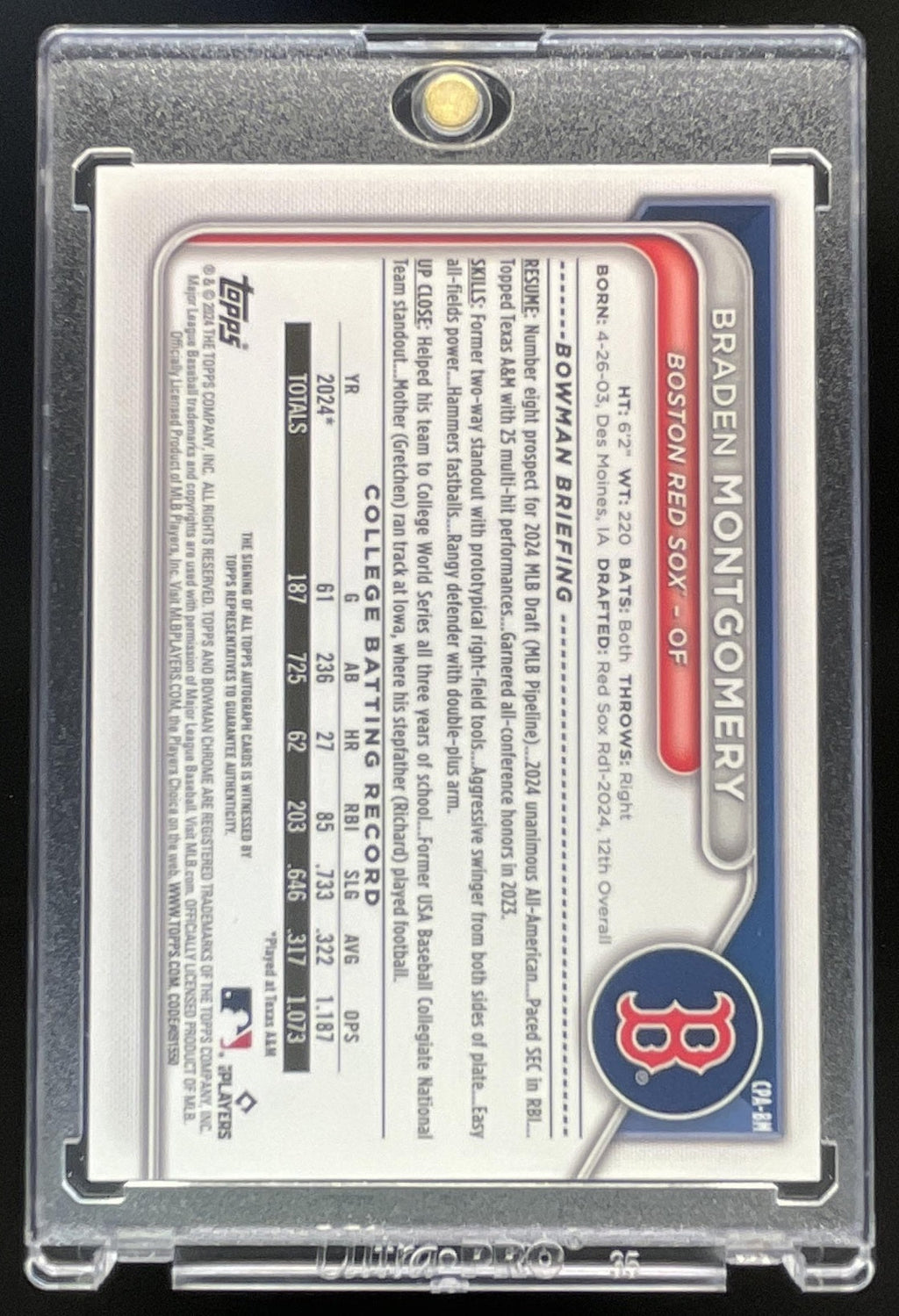 2024 Bowman Draft Chrome Green Lava  #CPA-BM Braden Montgomery RC Auto /99