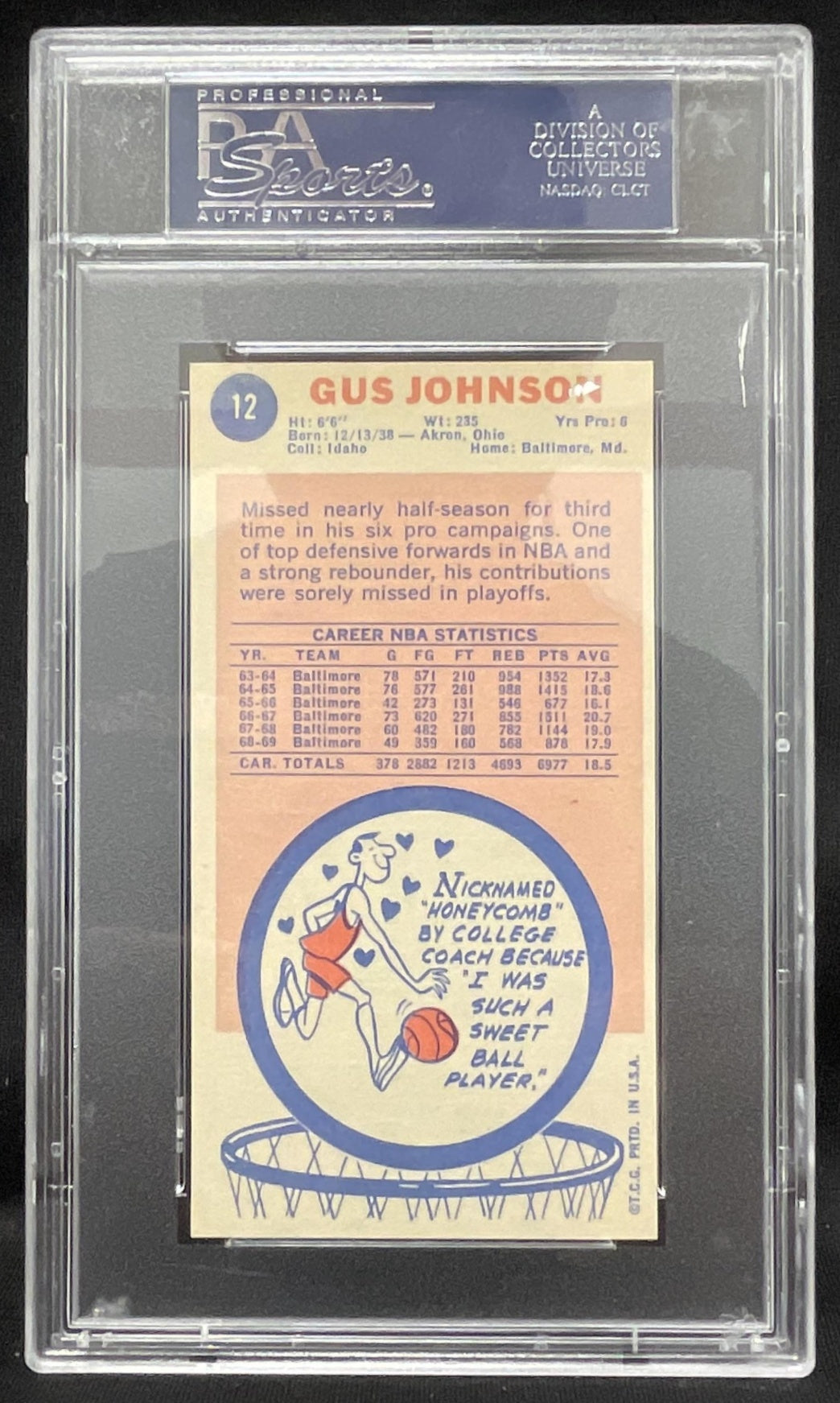 1969-70 Topps #12 Gus Johnson RC PSA 8