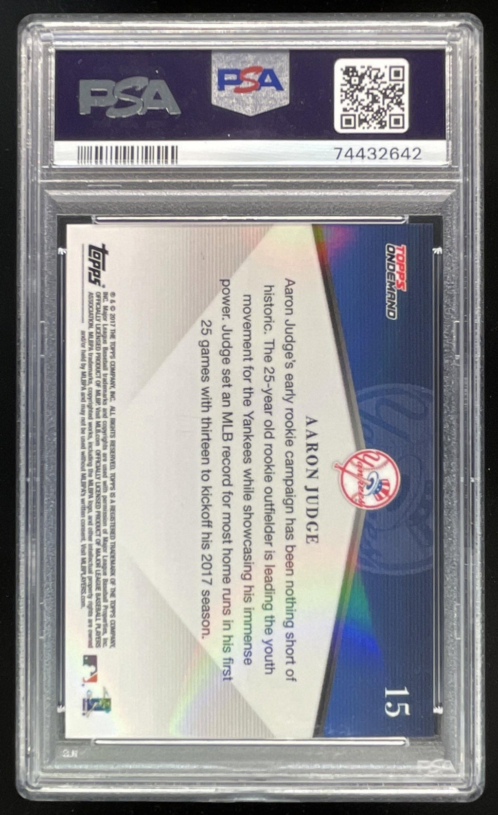 2017 Topps On-Demand 600HR Club #15 Aaron Judge RC PSA 10