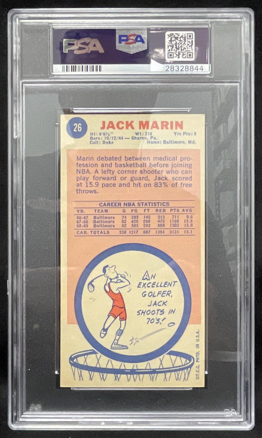1969-70 Topps #26 Jack Marin RC PSA 8
