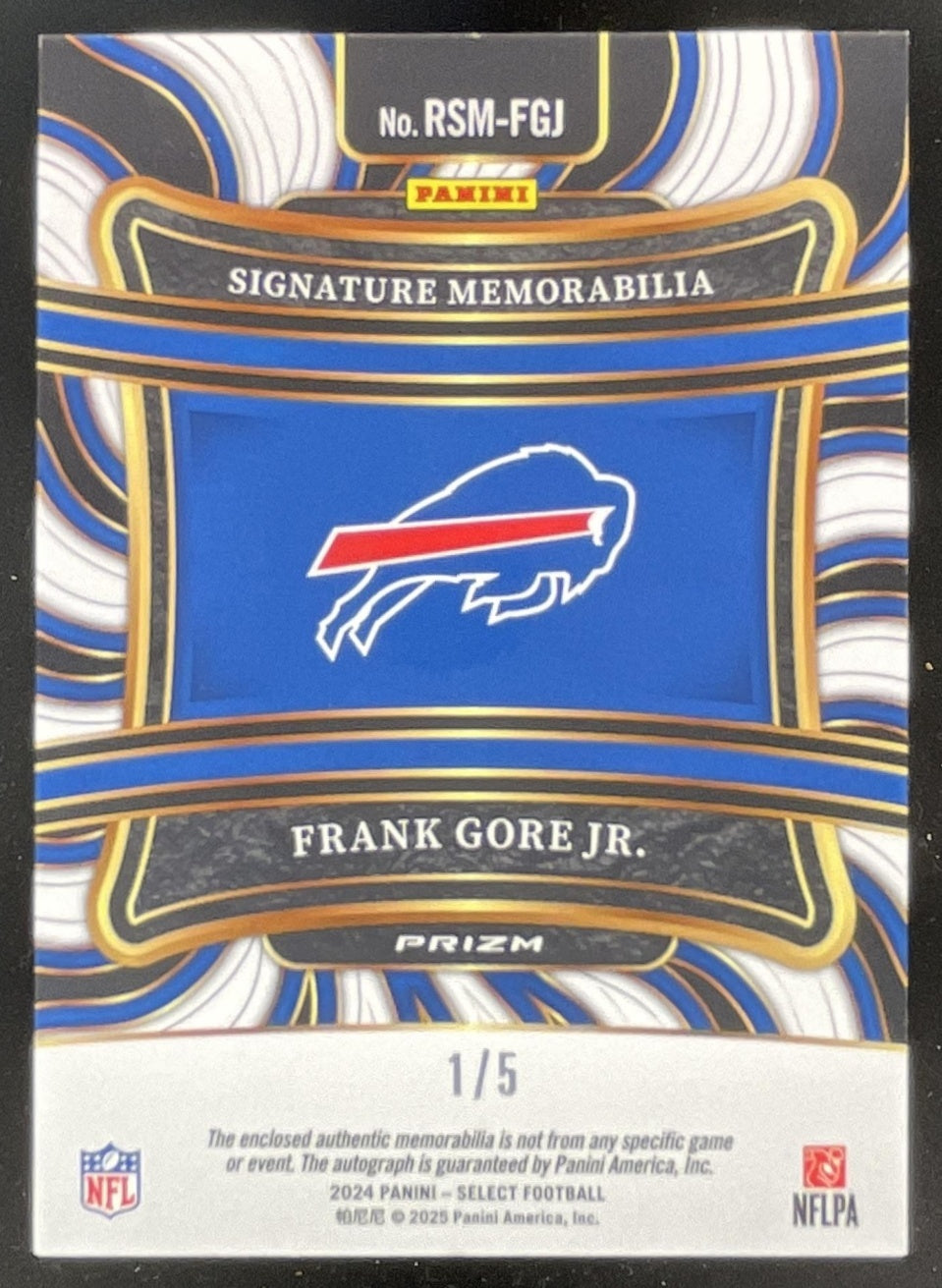 2024 Select Rookie Memorabilia Green Prizm #RSM-FGJ Frank Gore Jr. RC Auto /5