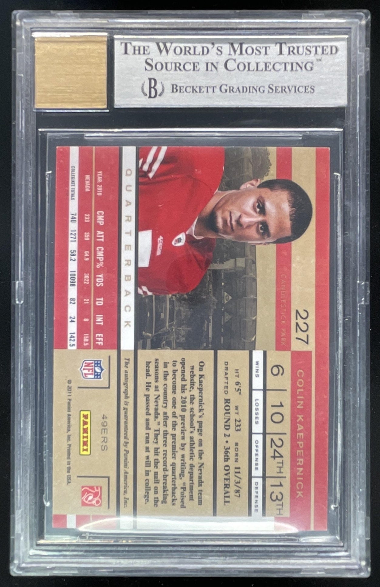 2011 Panini Playoff Contenders #227 Colin Kaepernick RC Auto BGS 9