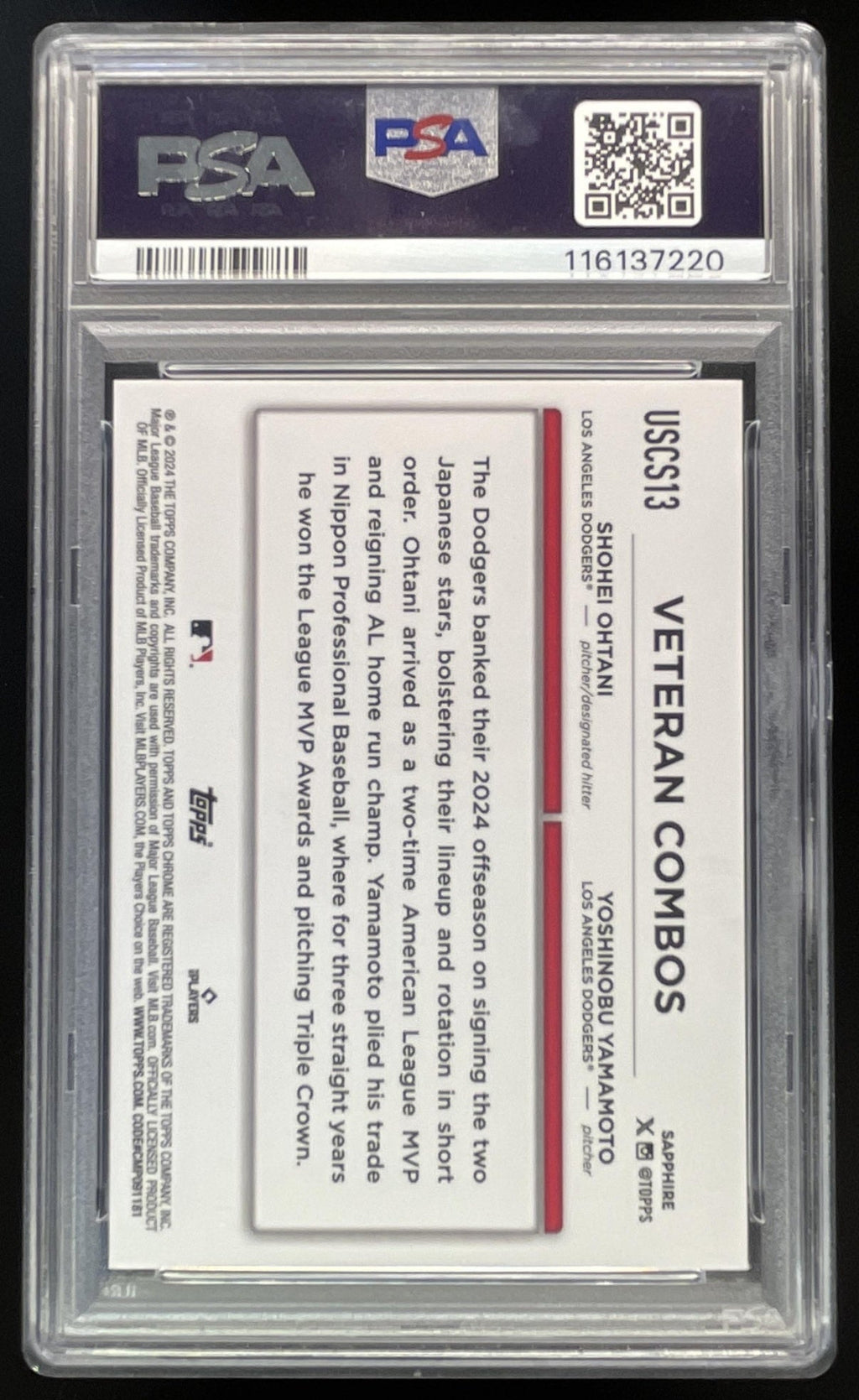 2024 Topps Chrome Sapphire #USCS13 Yoshinobu Yamamoto Shohei Ohtani PSA 10
