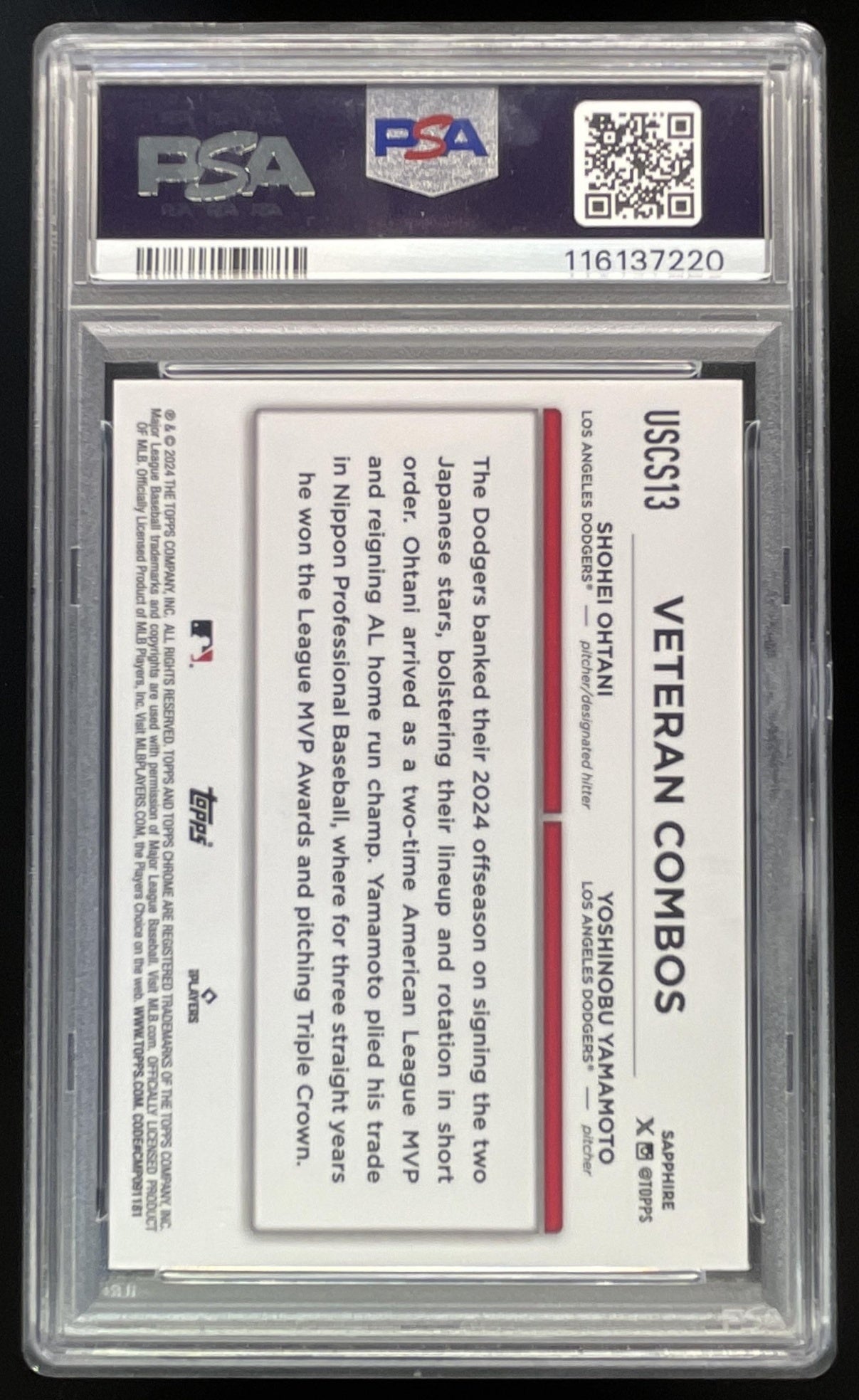 2024 Topps Chrome Sapphire #USCS13 Yoshinobu Yamamoto Shohei Ohtani PSA 10
