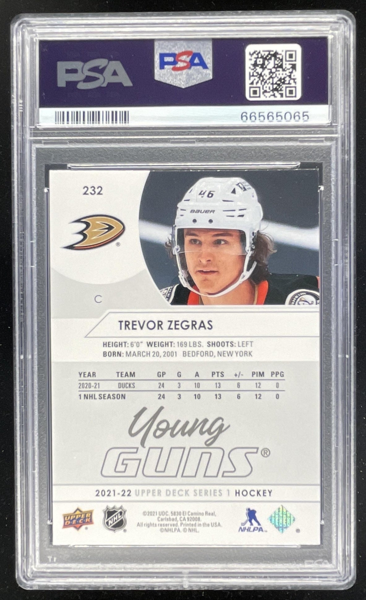 2021-22 Upper Deck #232 Trevor Zegras Young Guns RC PSA 10