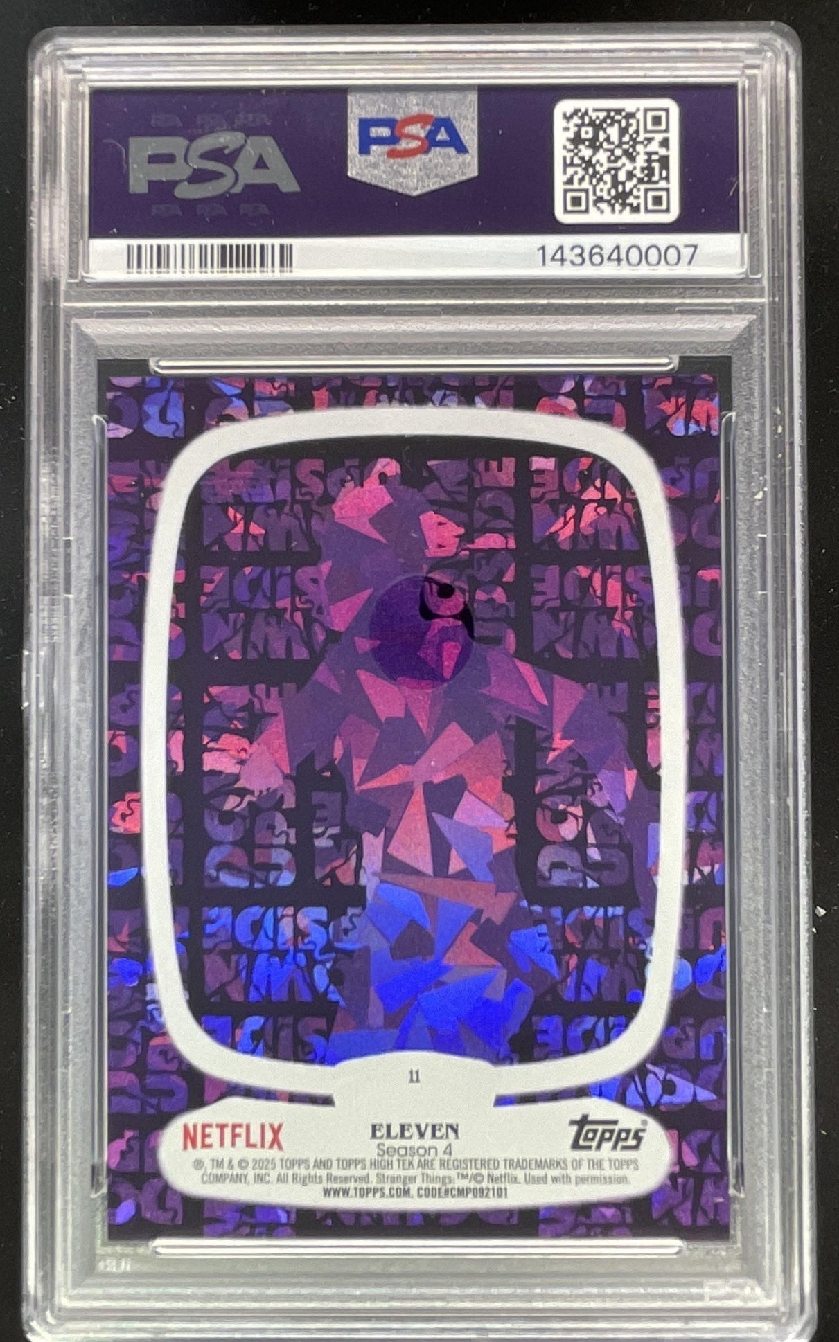 2025 Topps Stranger Things High Tek Upside Down Purple #11 Eleven /11 PSA 10