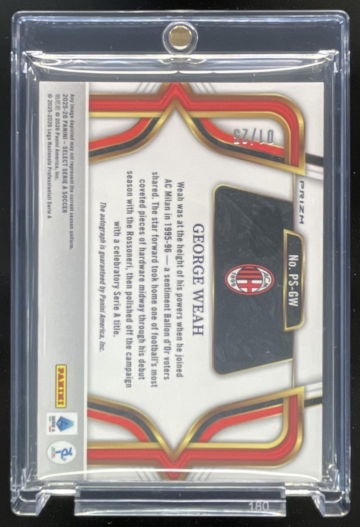 2025-26 Select Serie A Pitchside Signatures Tie-Dye #30 George Weah Auto /25