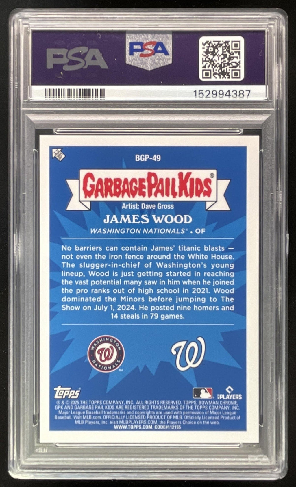 2025 Bowman Chrome Bowman GPK #BGP-49 James Wood RC PSA 10