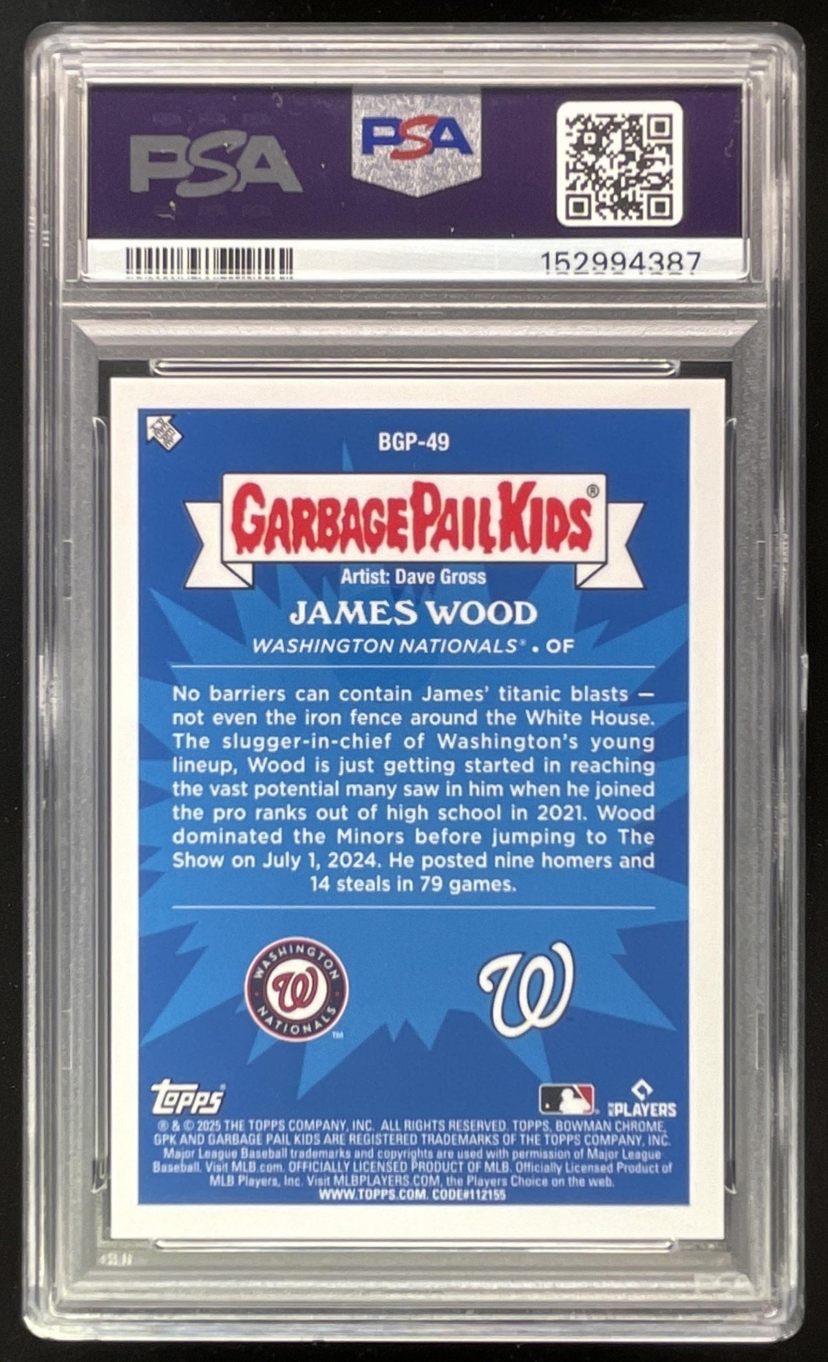 2025 Bowman Chrome Bowman GPK #BGP-49 James Wood RC PSA 10
