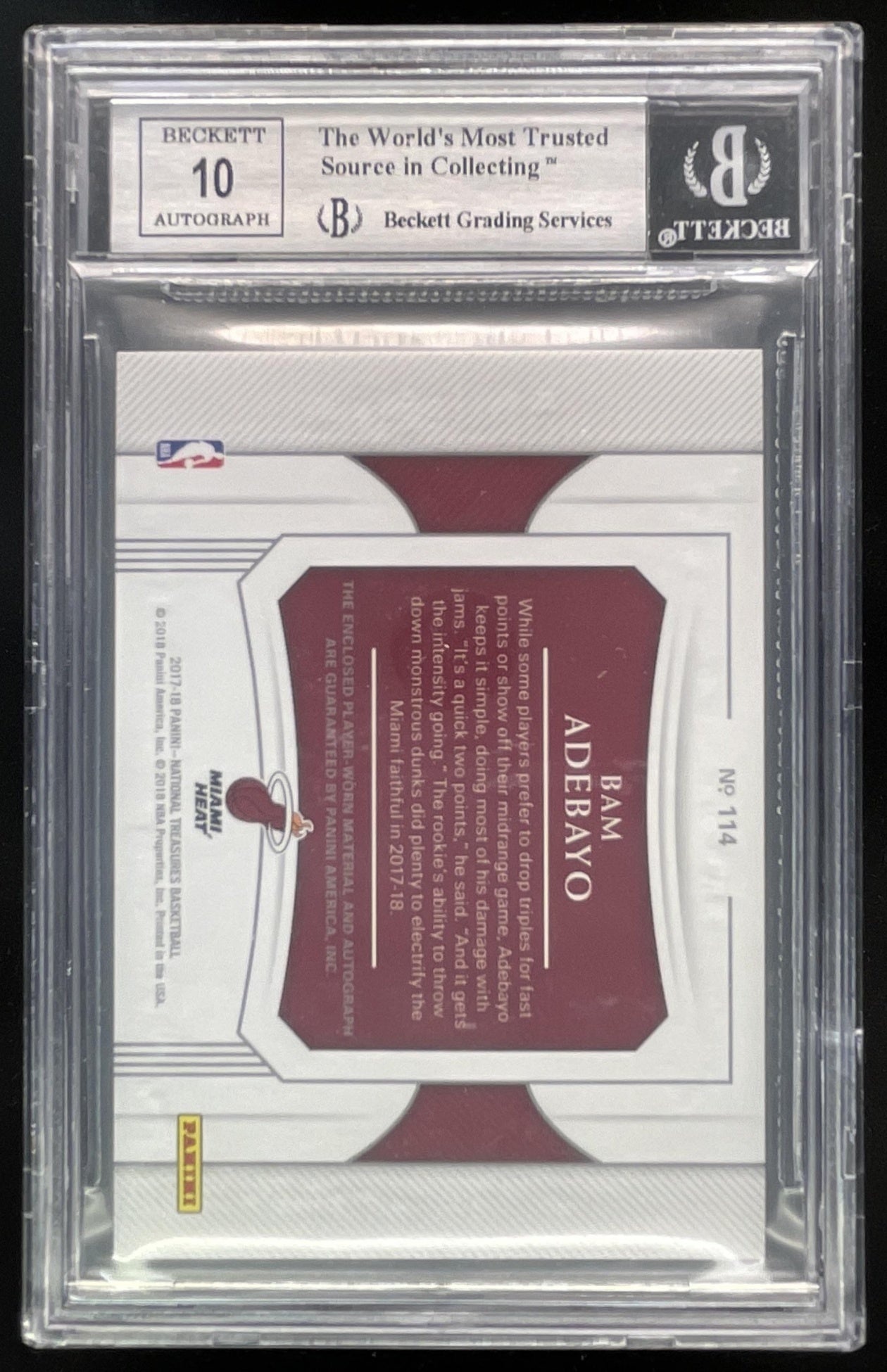 2017 National Treasures Rookie Patch Auto Bronze #114 Bam Adebayo RC /99 BGS 8.5