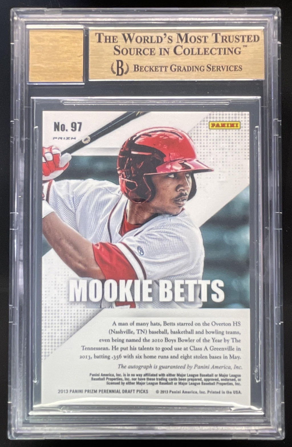 2013 Prizm Perennial Draft Picks Prospect Prizms #97 Mookie Betts Auto BGS 9.5