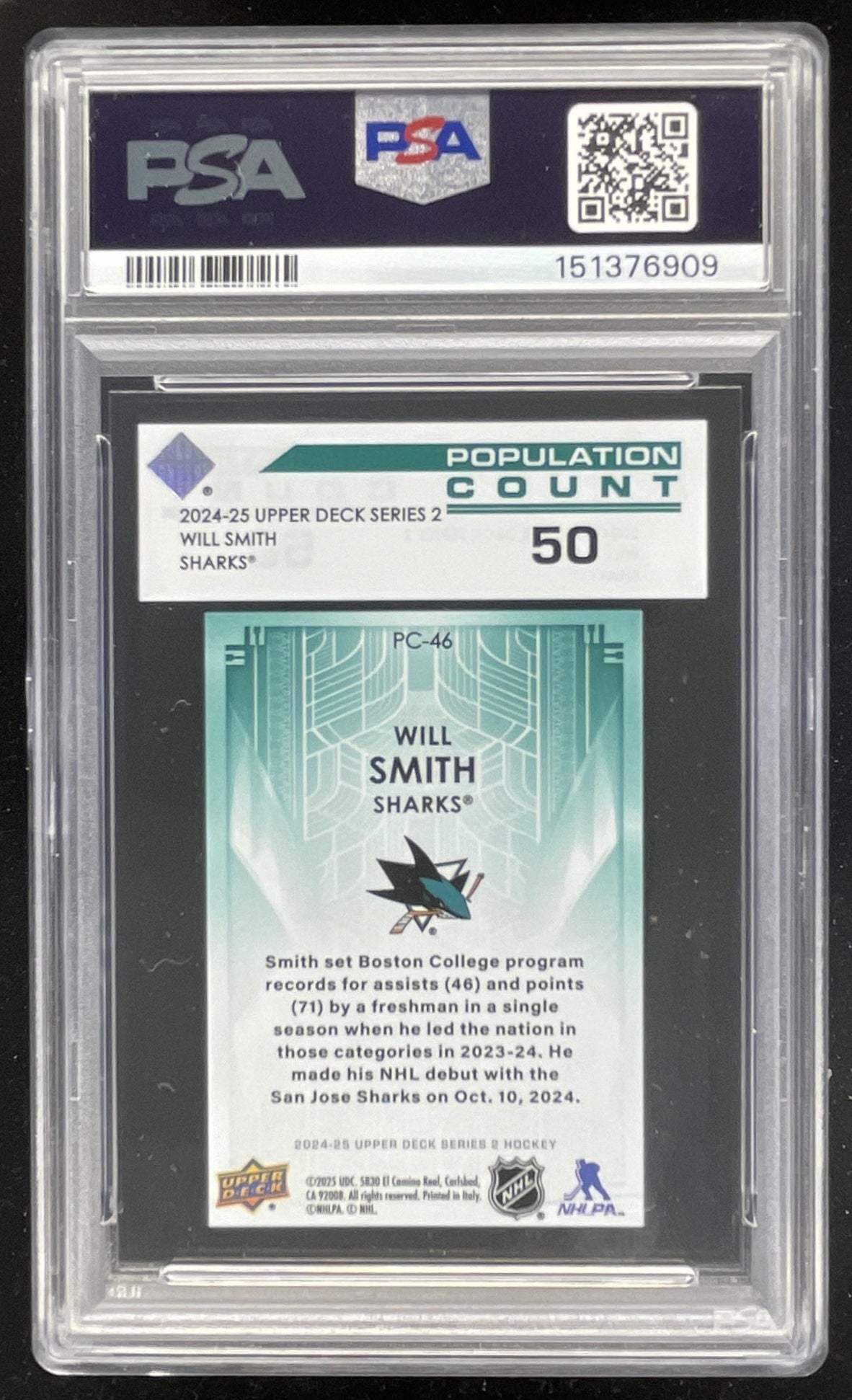 2024-25 Upper Deck Population Count 50 #PC-46 Will Smith RC PSA 9