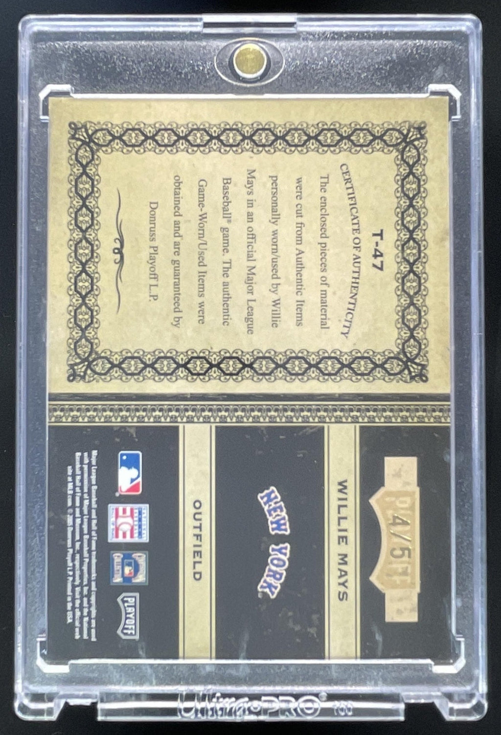 2005 Playoff Prime Cuts Timeline Signature Material Quad Willie Mays Auto /5