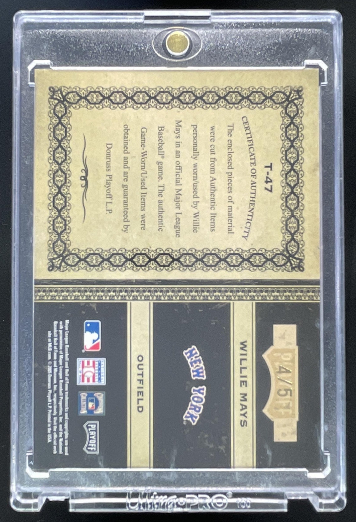 2005 Playoff Prime Cuts Timeline Signature Material Quad Willie Mays Auto /5