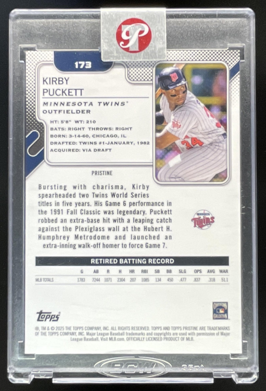 2025 Topps Pristine Primaries Refractor #173 Kirby Puckett /10