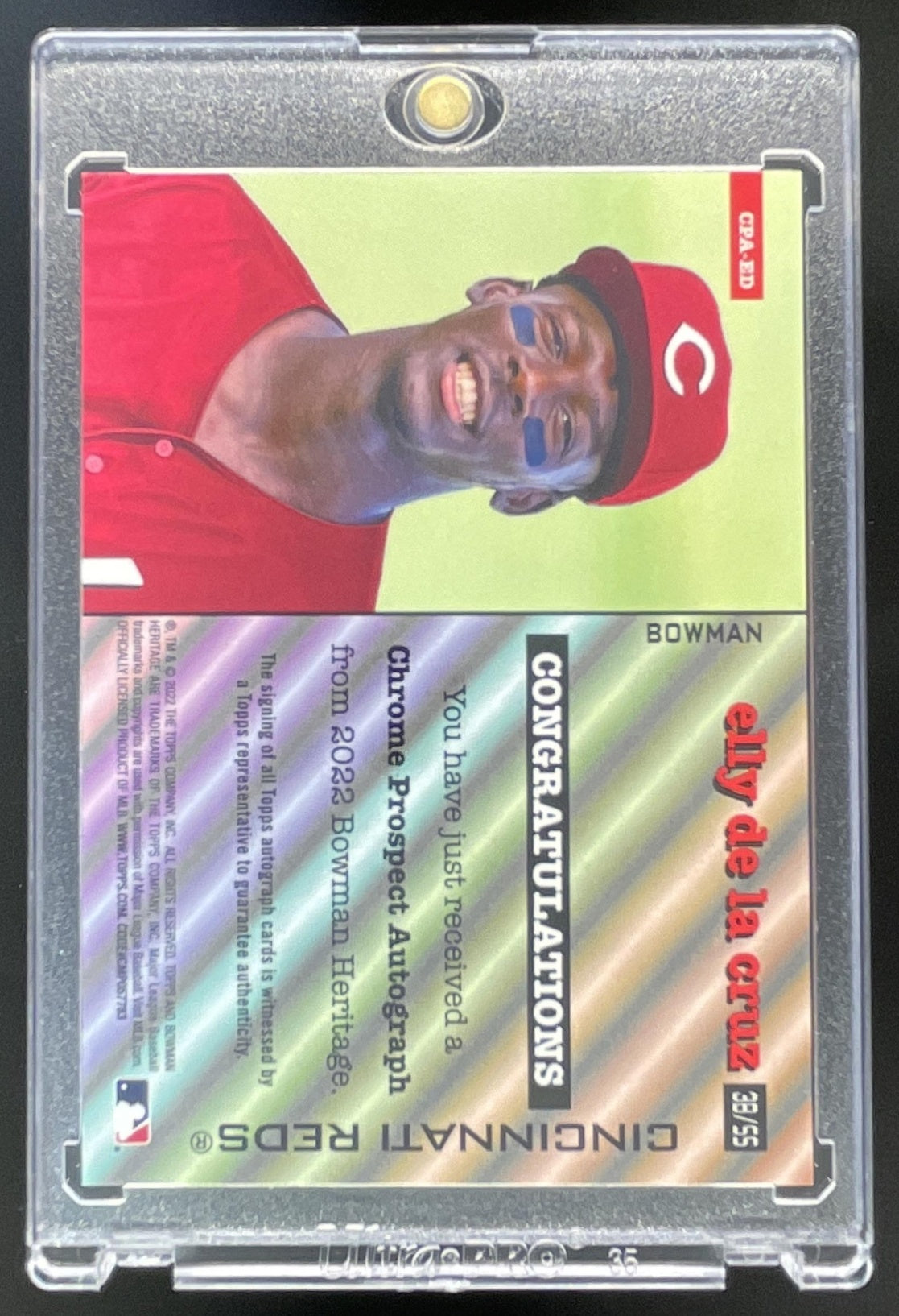 2022 Bowman Heritage Chrome Prospect Orange  #CPA-ED Elly De La Cruz Auto /25