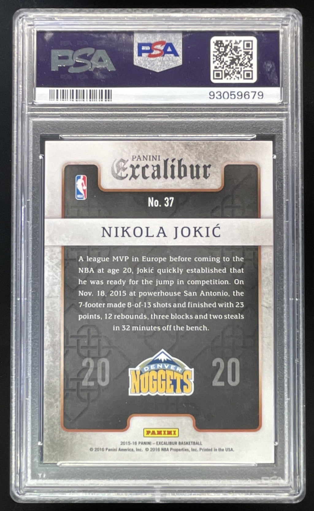 2015-16 Panini Excalibur Team 2020 #37 Nikola Jokic RC PSA 10
