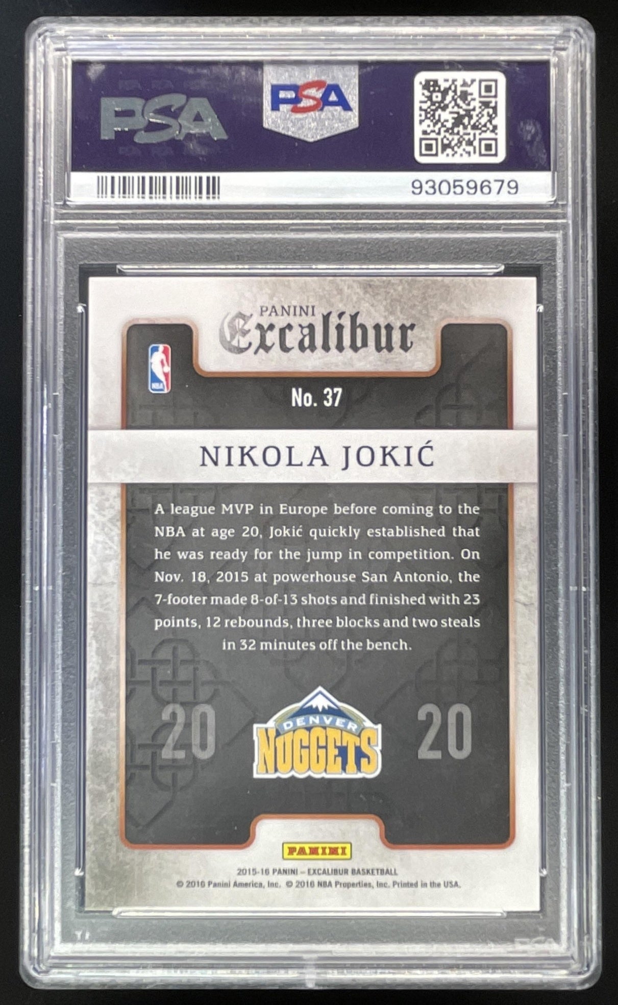 2015-16 Panini Excalibur Team 2020 #37 Nikola Jokic RC PSA 10