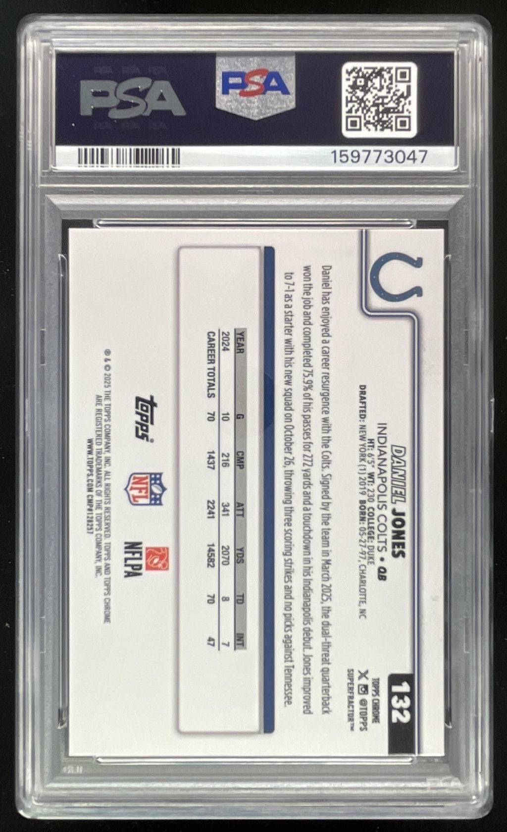 2025 Topps Chrome SuperFractor #132 Daniel Jones 1/1 PSA 10